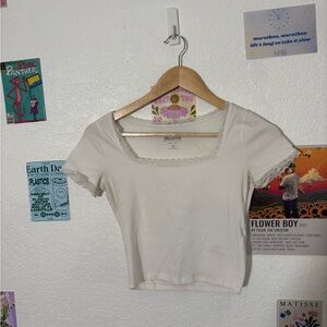 Hollister Cream Lace Trim Blouse